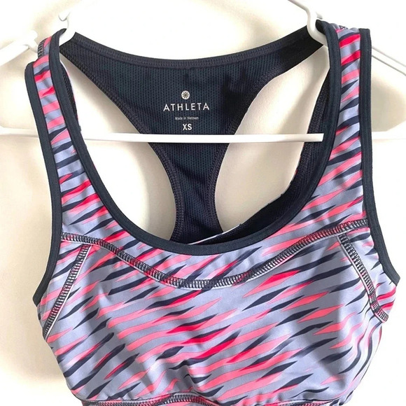 Athleta Double Dare Racerback Multicolor Pink Purple Blue Pad Sports Bra XS - Picture 4 of 7
